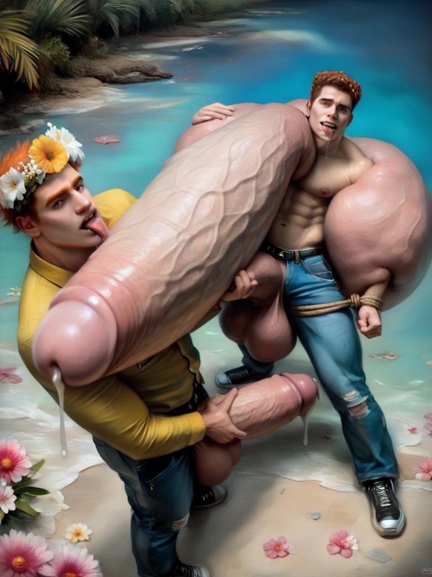 Detailed, Correct Anatomy, Clear Precum Drip On His Face And Mouth Porno IA Gay