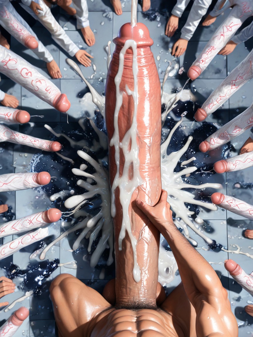 Handjob, Hugging His Own Cock, Surreal Absurd Impossible Gigantic Cock Size AI同性戀黃片