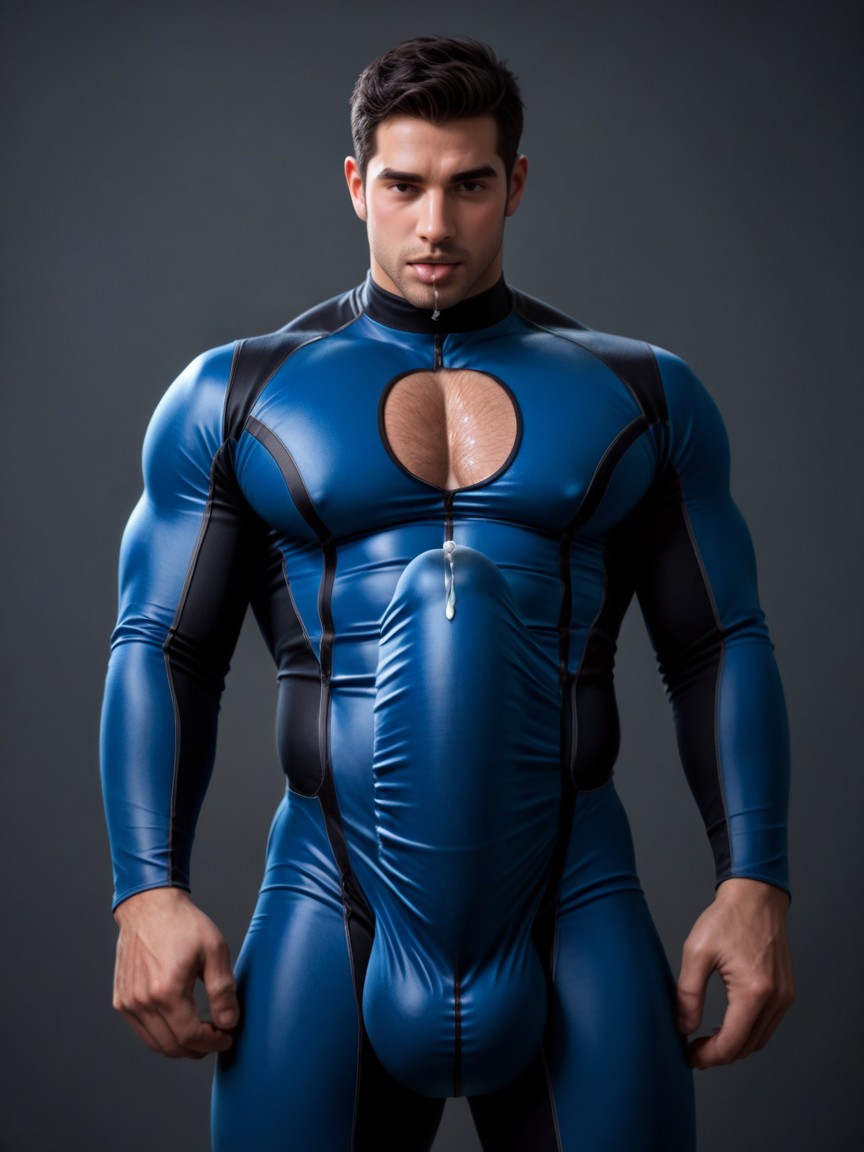 Only Men, Cock Bulge Between Pecs, Bodysuit AI Gay Porn
