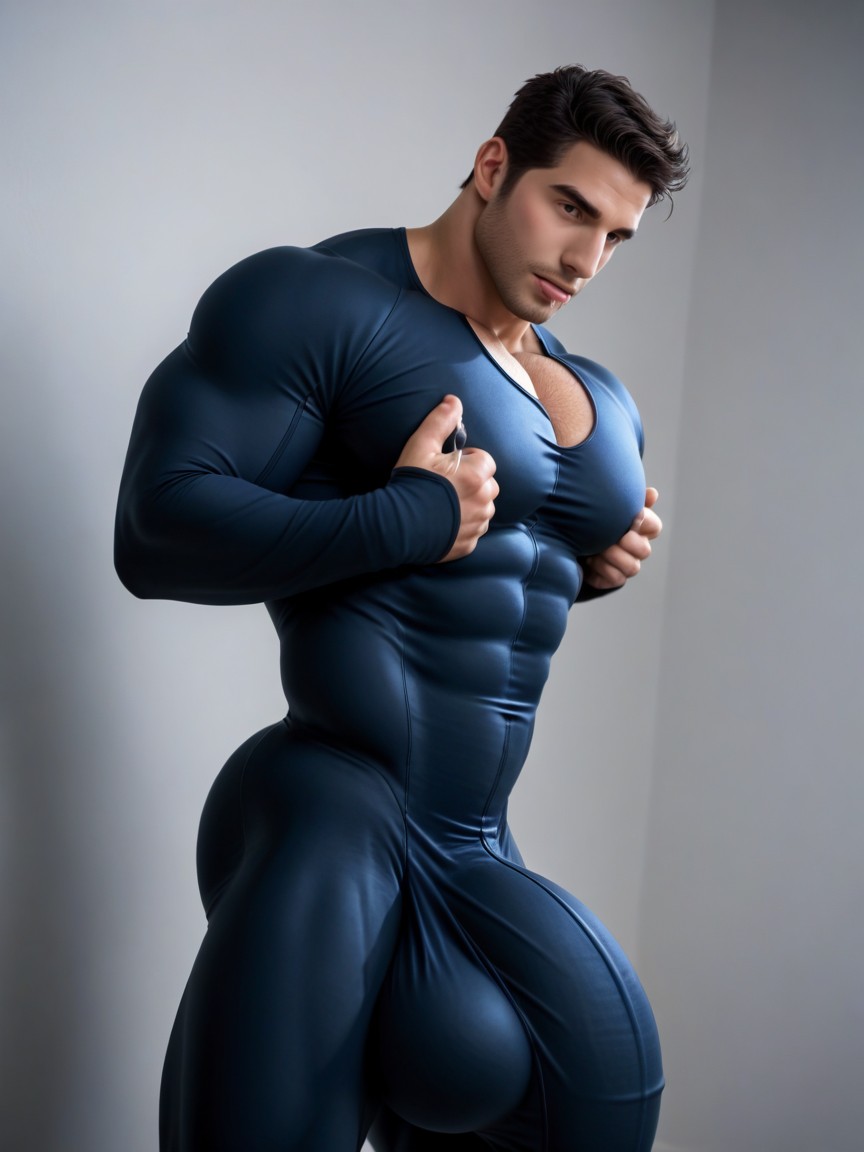 Uncensored, Hyper Erect Cock Outline Across Chest, Gigantic Thick And Long Bulge Porno IA Gay