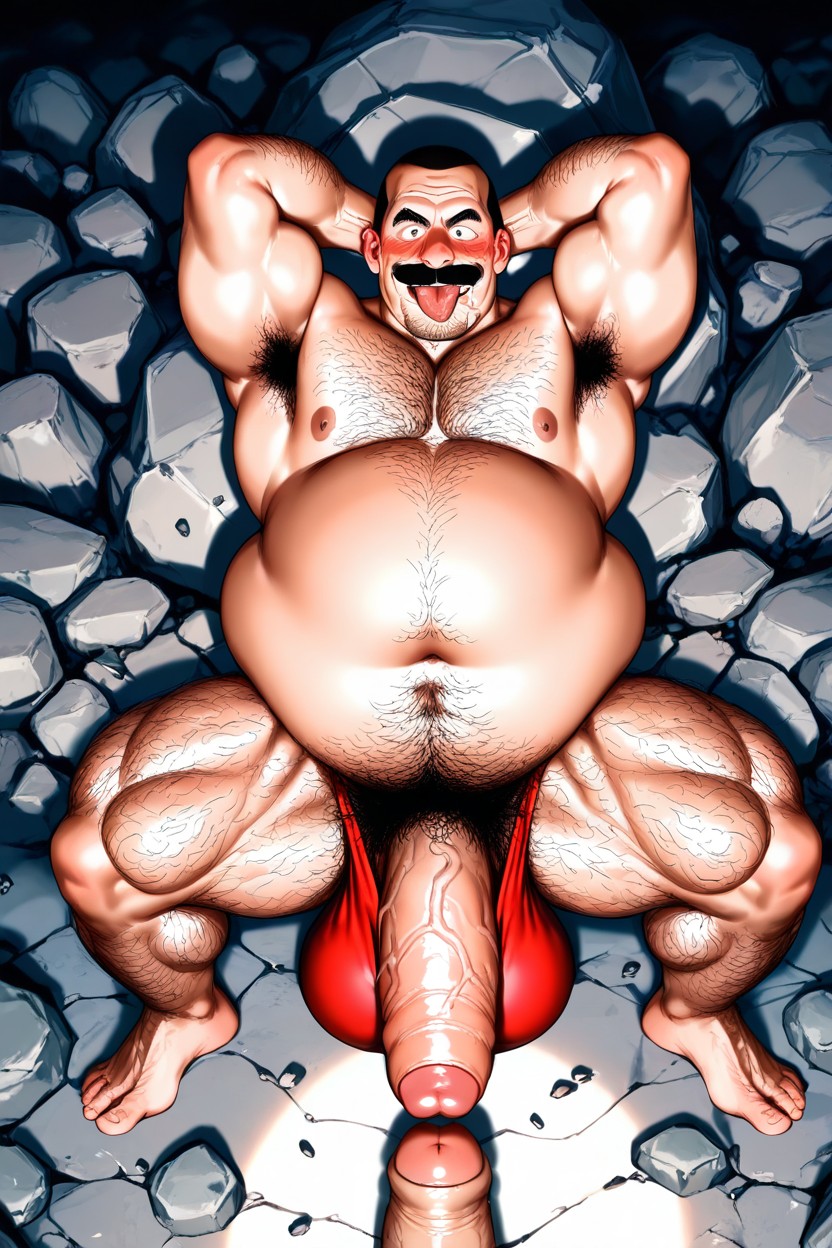 Tirer La Langue, Thick Body Hair Covers His Arms And Chest And Jaw Like Fur, Cinématique Porno IA Gay