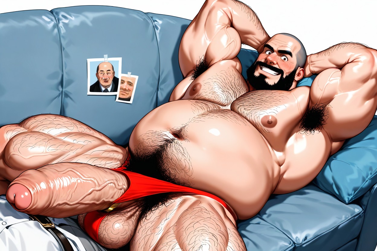 Bald Top Of Head, Hyper Pulpy Muscles, 薄暗い照明 ゲイAIポルノ