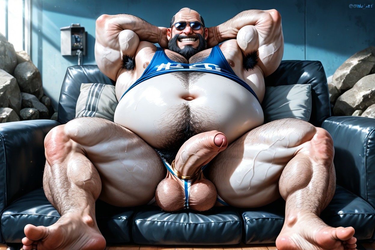 Rock Hard Erect Detailed Uncut Cock, Hyper Thick Penis With Huge Bulging Balls, Wearing A Coach Whistle On Lanyard AI Gay Porn