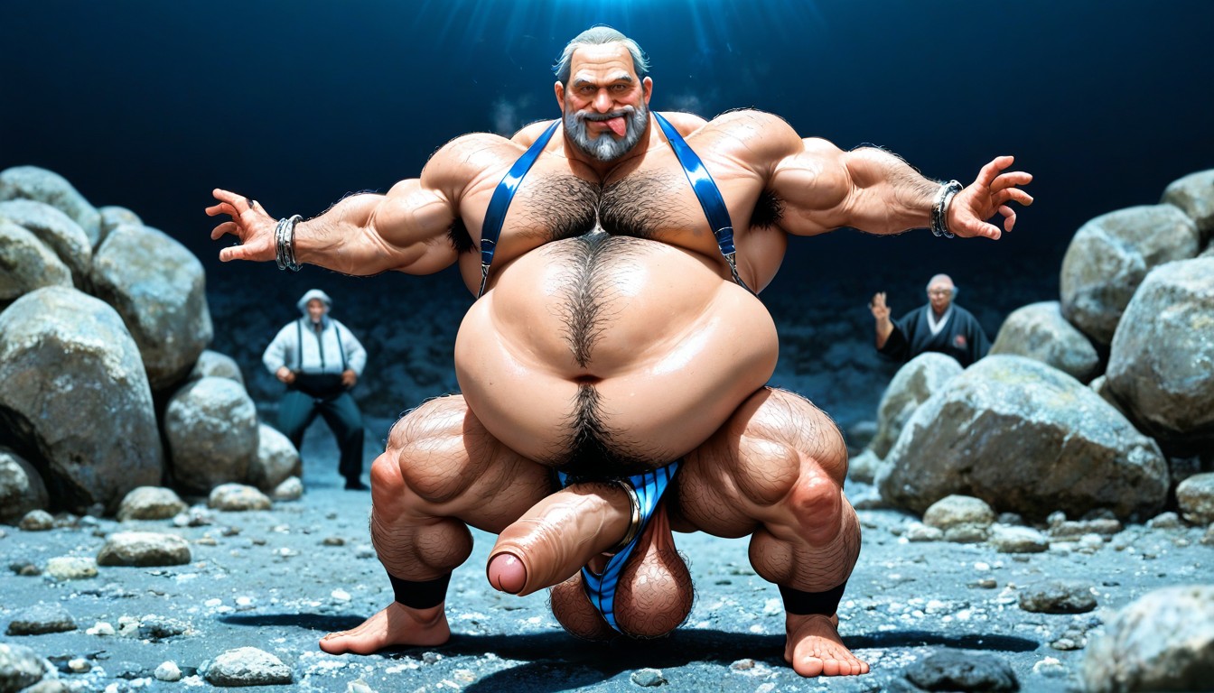Expression Suffisante, Dimly Lit Room Huge Hairy Chested Mature Muscular Man, Yeux Marrons Porno IA Gay