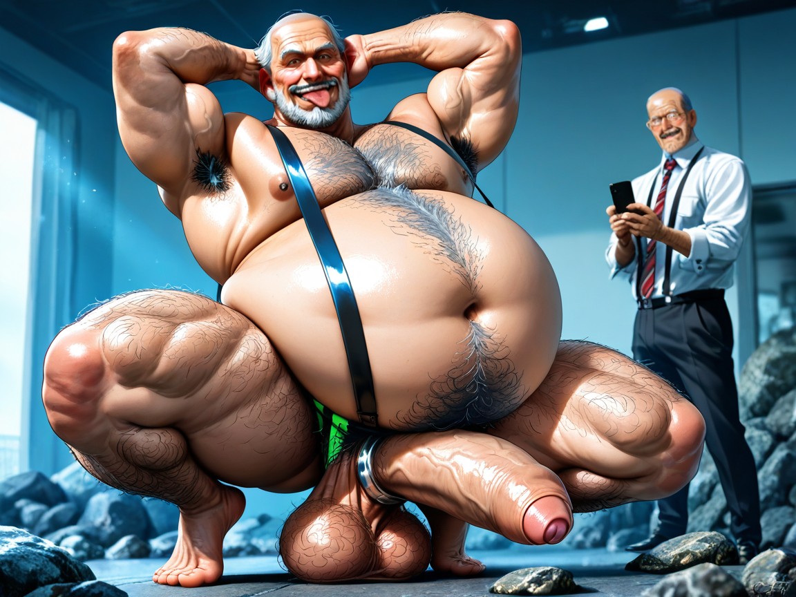 Ultra Detailed Realistic, Hairy Balls, Silver Metal Cock Ring Porno IA Gay