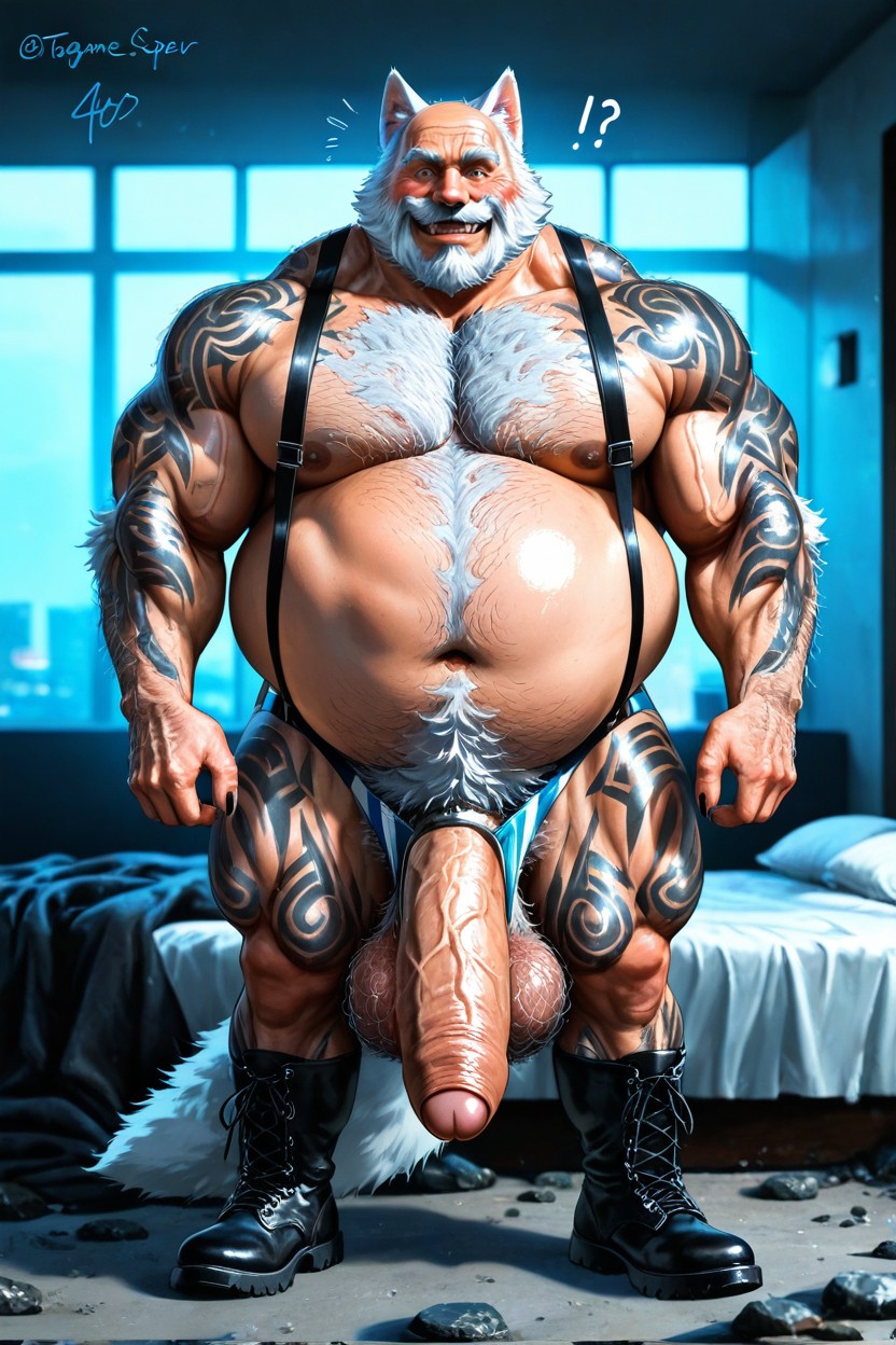 Hiper Pénis Impossivelmente Longo, Form Fitting Clothes, Wide Open Eyes Pornografia gay com IA