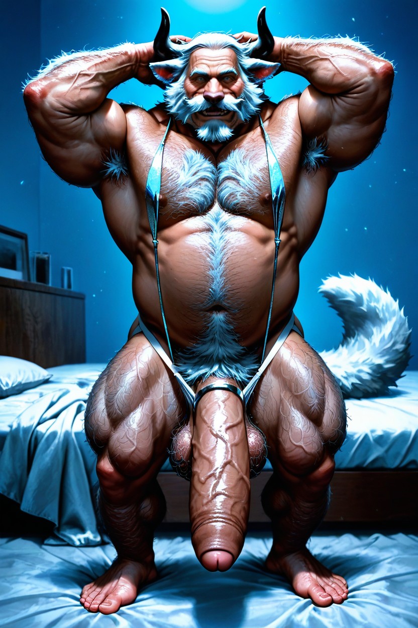 Hyper Thick Penis With Huge Bulging Balls, Overly Excessive Chest Hair, 望向觀眾 AI同性戀黃片