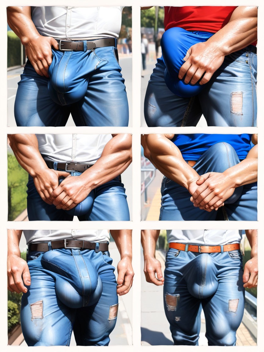 2명, Bulge At Eyelevel Of Man, Exposed Hypercock Cums All Over Other Man's Bulge 게이 AI 포르노