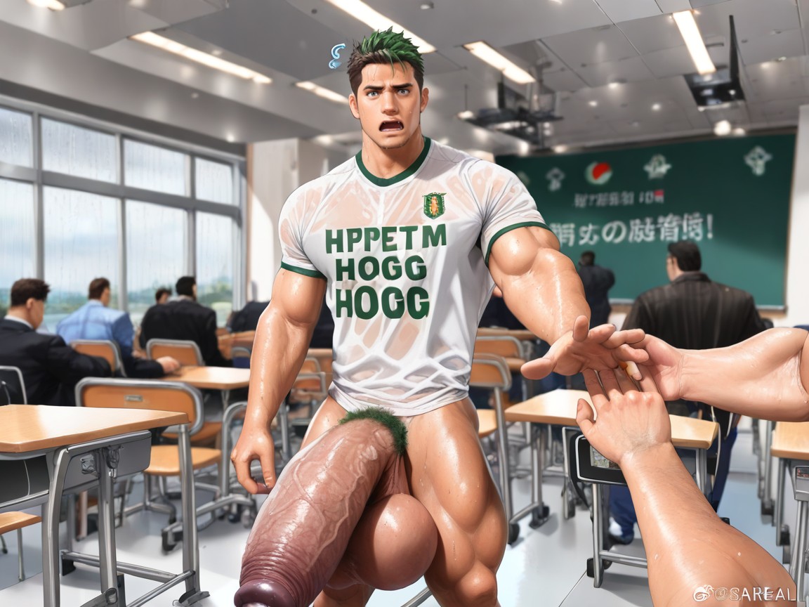 Two Handed Handjob, Sweaty, Impossibly Long And Thick Hyper Penis AI Gay Porn