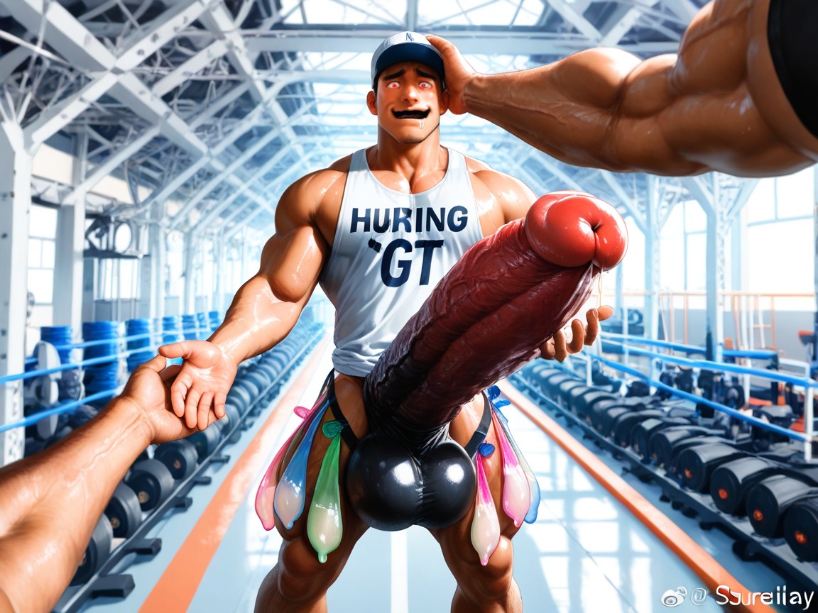 Embarassed, Surreally Gigantic Hyper Cock Is Fully Erect Standing Uprigt, Handsome Pornografia gay com IA