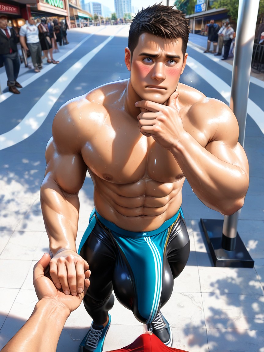 Fully Upright Erection Reaches His Chin, Holding His Hands In Front Of His Bulge, Bara Porno IA Gay