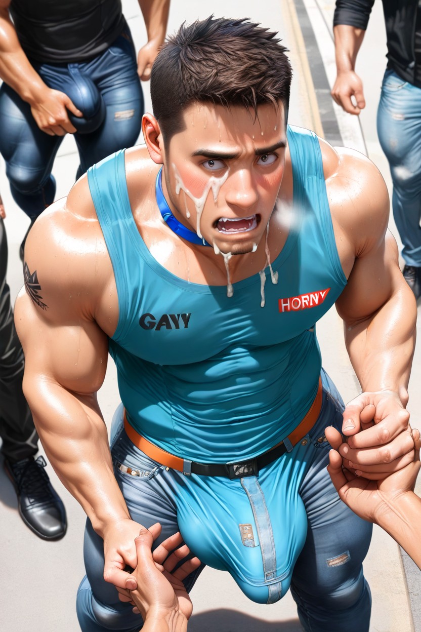 Man Staring At Bulge, Nervous, Embarassed ゲイAIポルノ
