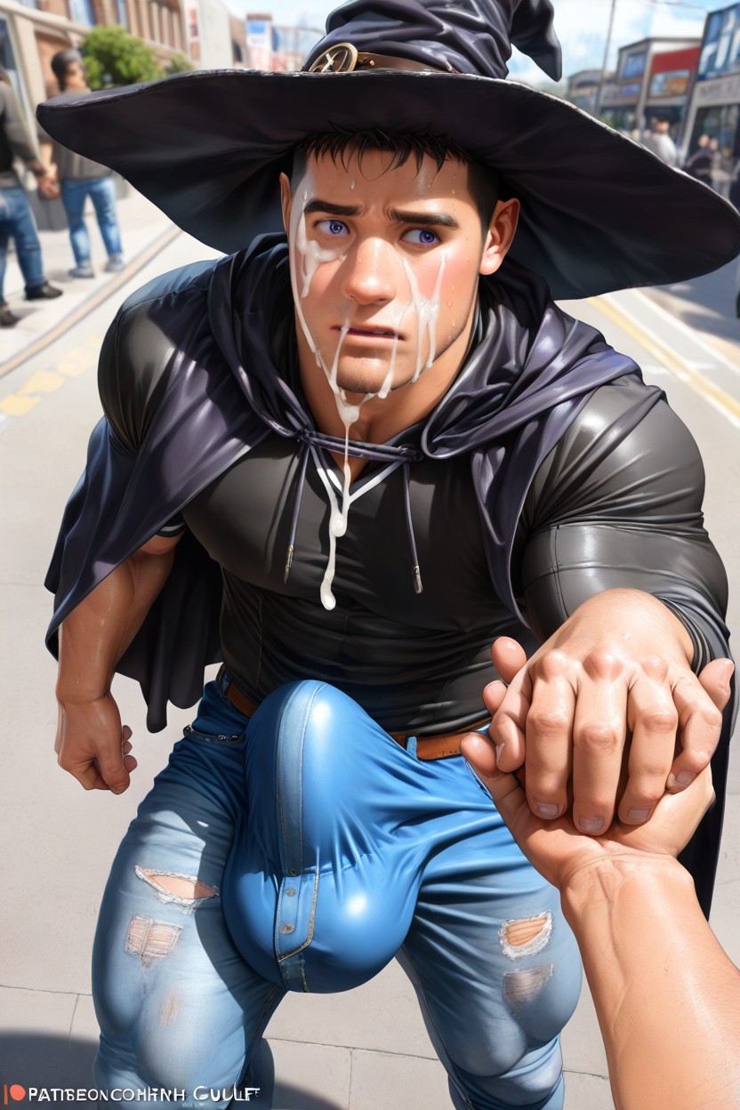 Correct Anatomy, Squeezing Bulge Shaft, Holding His Hands In Front Of His Bulge ゲイAIポルノ