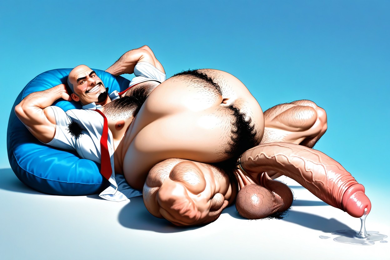 Single Mature Hairy Muscular Old Man Alone, Blue Hour, Ultra Detailed Realistic AI Gay Porn