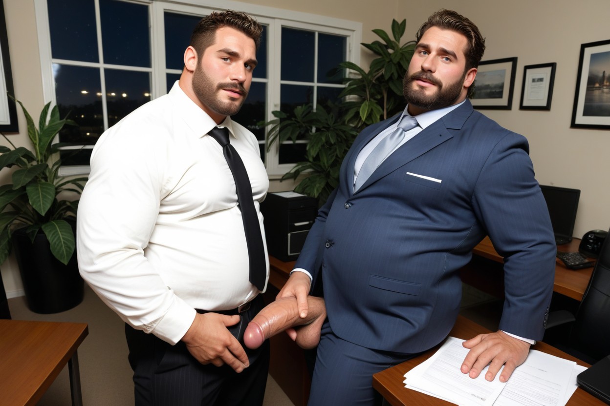 Obese, Night, Father In Suit Shows His Giant Cock ゲイAIポルノ