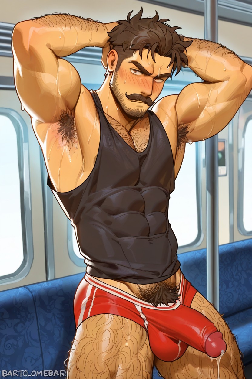 Muscular Fuckboy, Dark Orange Eyes, Erect Penis AI同性戀黃片