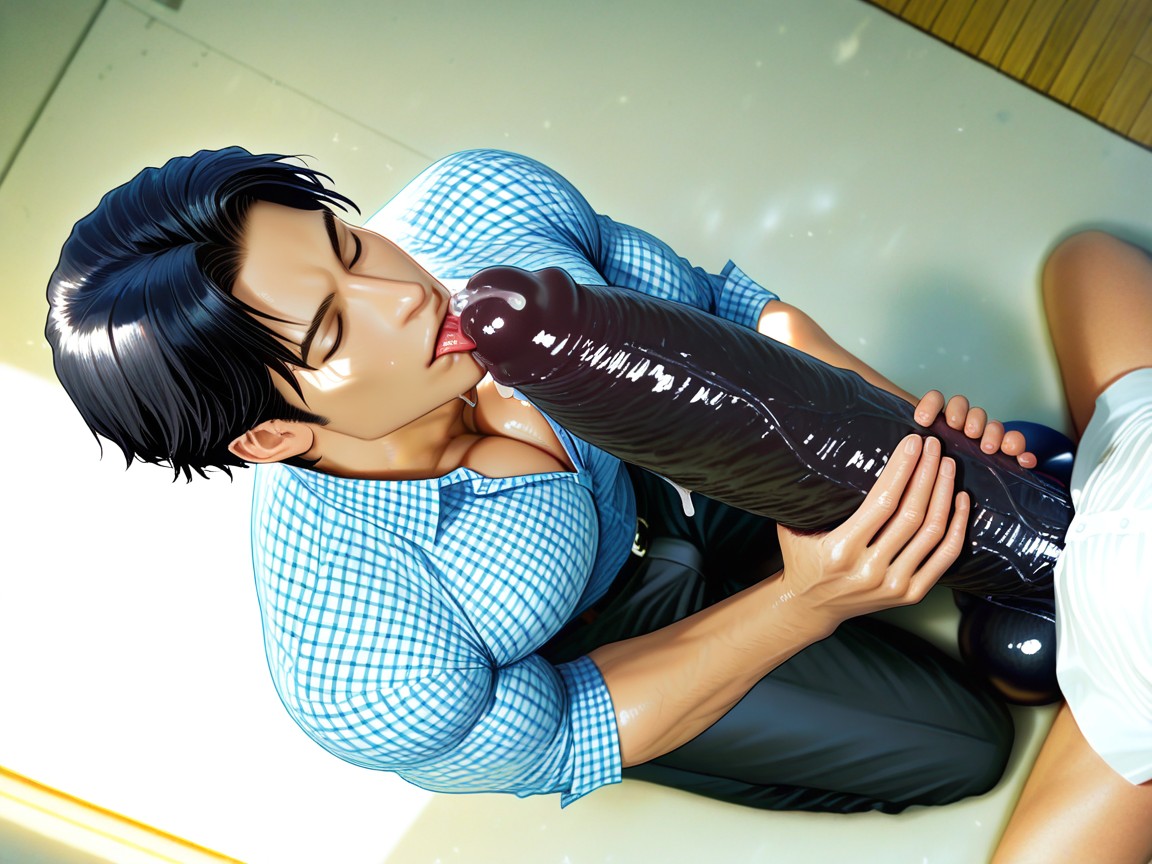 Handsome, Kneeling, Hyper Cock Much Longer And Thicker Than Body AI Gay Porn