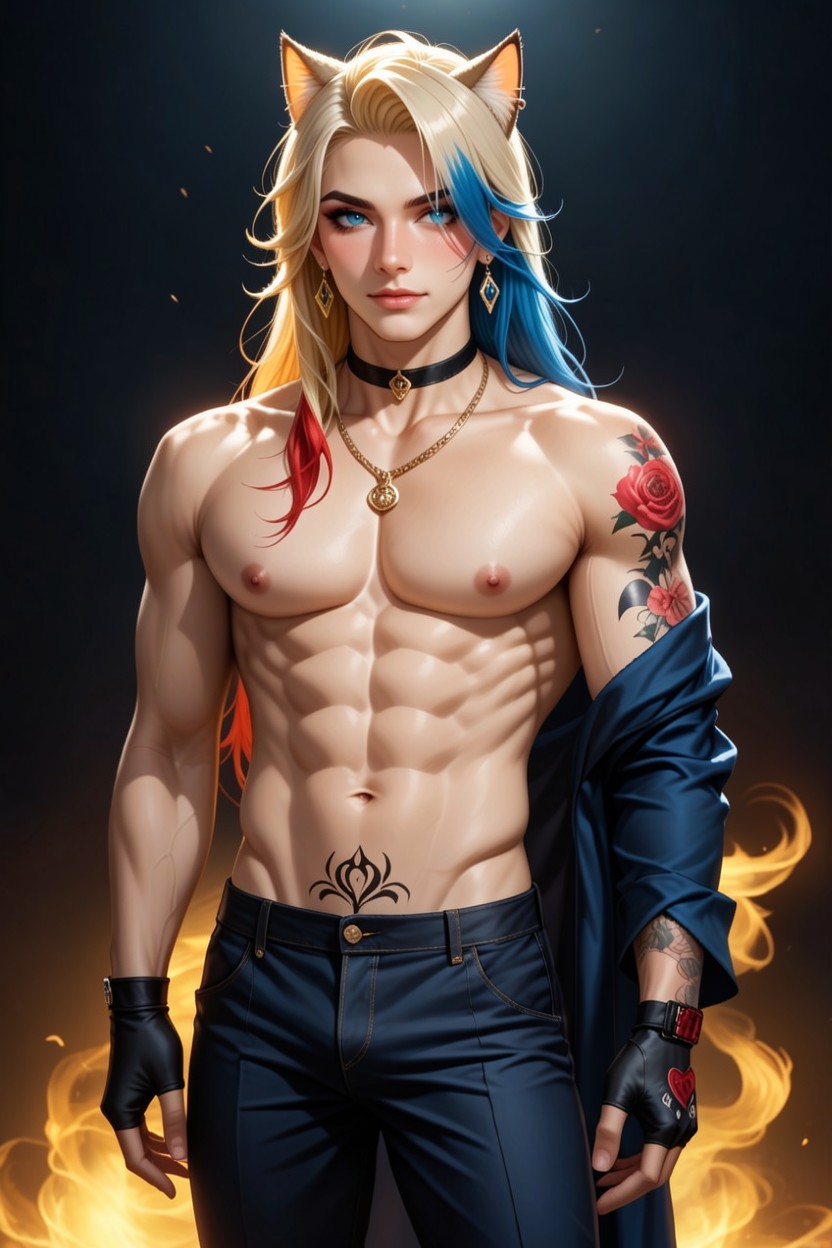 Silver Hair, Earrings, Broad Shoulders AI Gay Porn