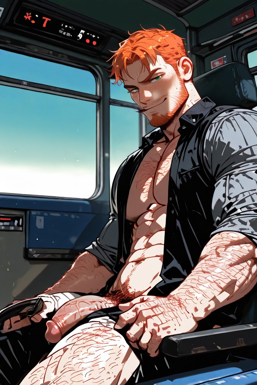 Sitting, Face Focus, Hairy Arms AI Gay Porn