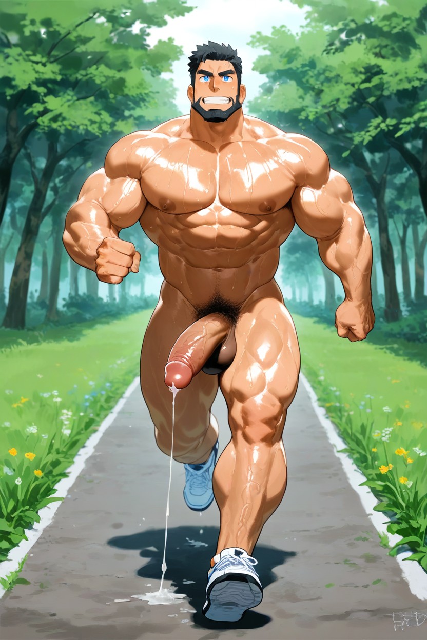 Outdoors, Running, Beard AI Gay Porn