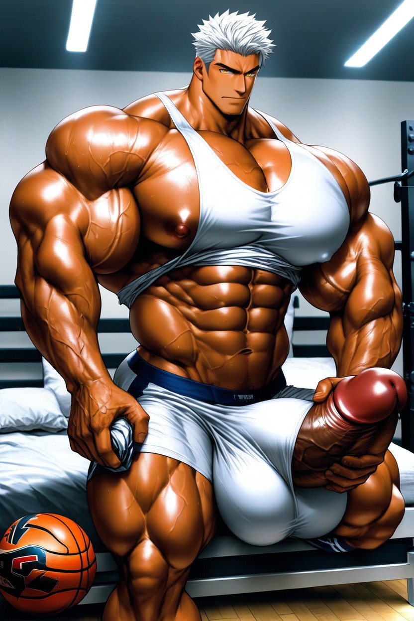 Penis Bigger Than Body, Massive Pecs, Penis Put On Bed ゲイAIポルノ