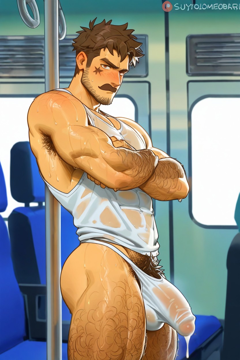 Bushy Moustache, Hairy Arms, Black Solo ゲイAIポルノ