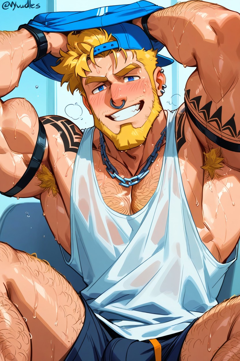 Sweat Stains On Armpit, Strong Lines, Fluffy Hair AI Gay Porn