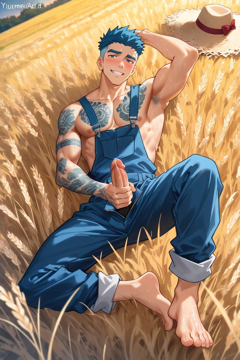 Camp Buddy Style, One Arm Up, Cinematic Lighting ゲイAIポルノ
