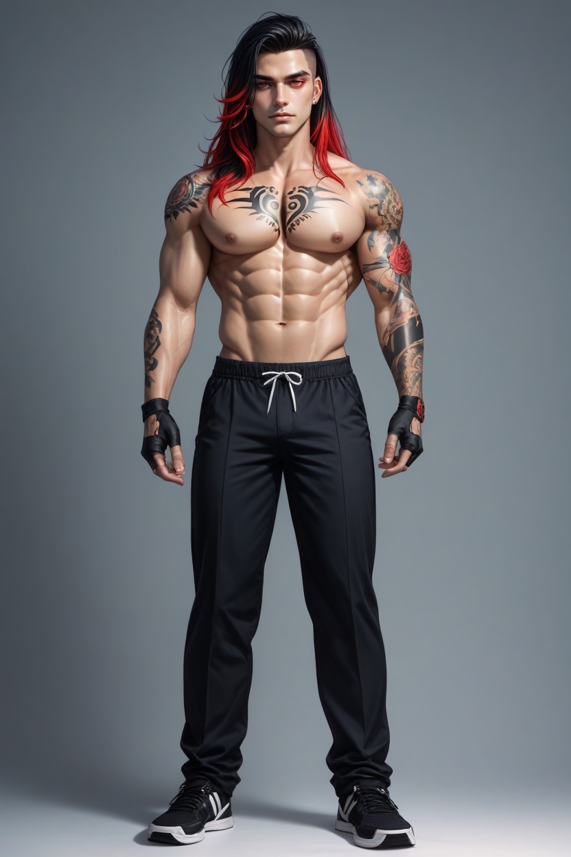 Multi-colored Hair, Black Hair, Tattoos ゲイAIポルノ