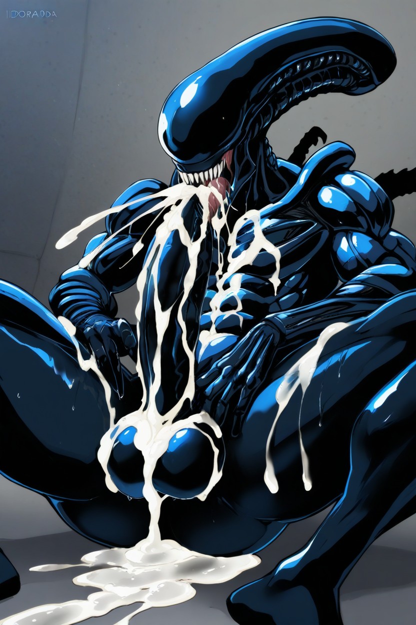 Extremely Massive Hyper Cock Ridiculously Thick, Sitting Down Legs Spread, Cum On Chest AI Gay Porn