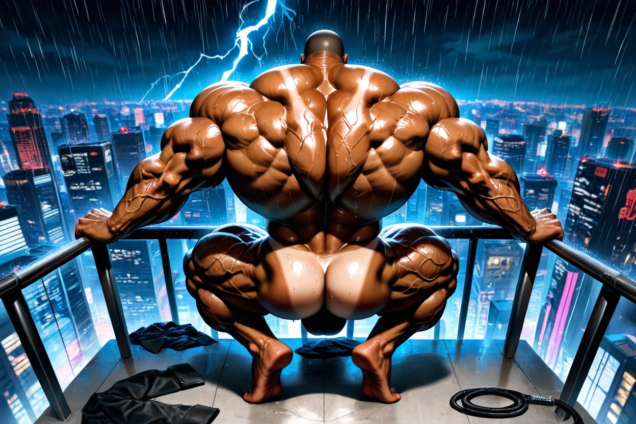 Hands On Railing, Hyper Muscular Body, High Definition ゲイAIポルノ