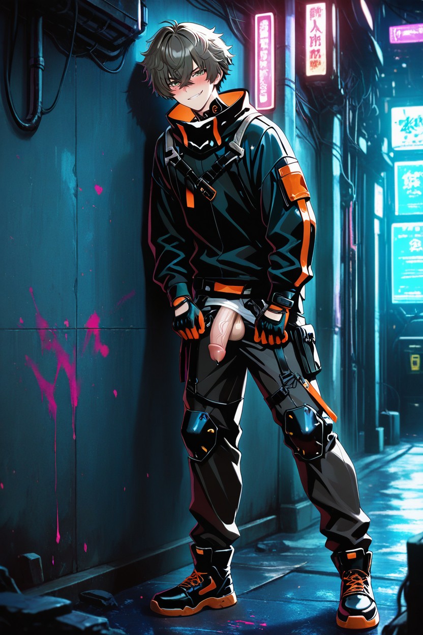 Soft Face, Hyper Cock, Cyberpunk Feline Clothing AI Gay Porn