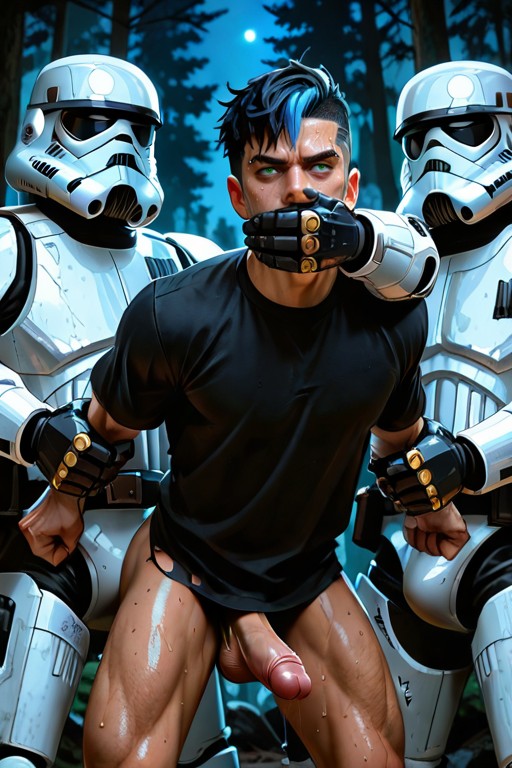 Trembling, Head Arched Forward, Surrounded By Many Stormtroopers ゲイAIポルノ