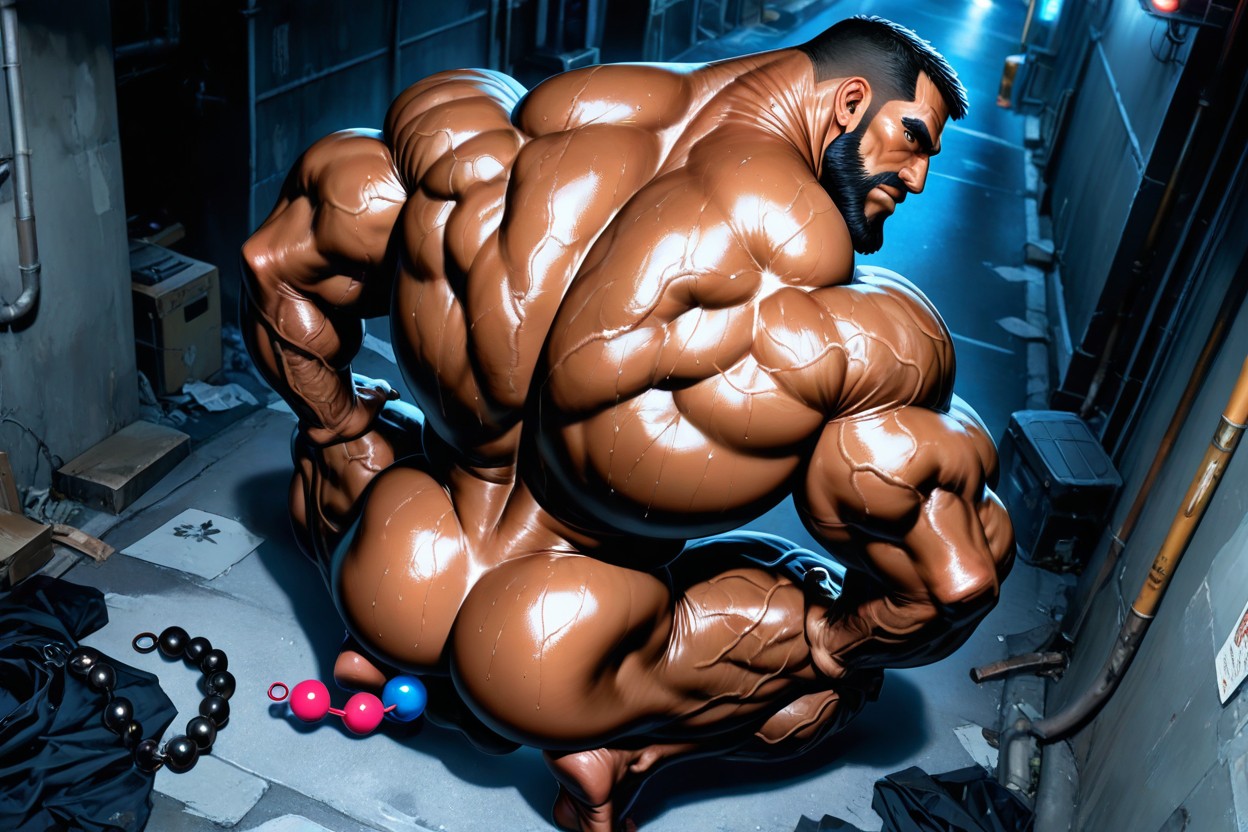 Squatting, Huge Neck, Big Earrings AI Gay Porn
