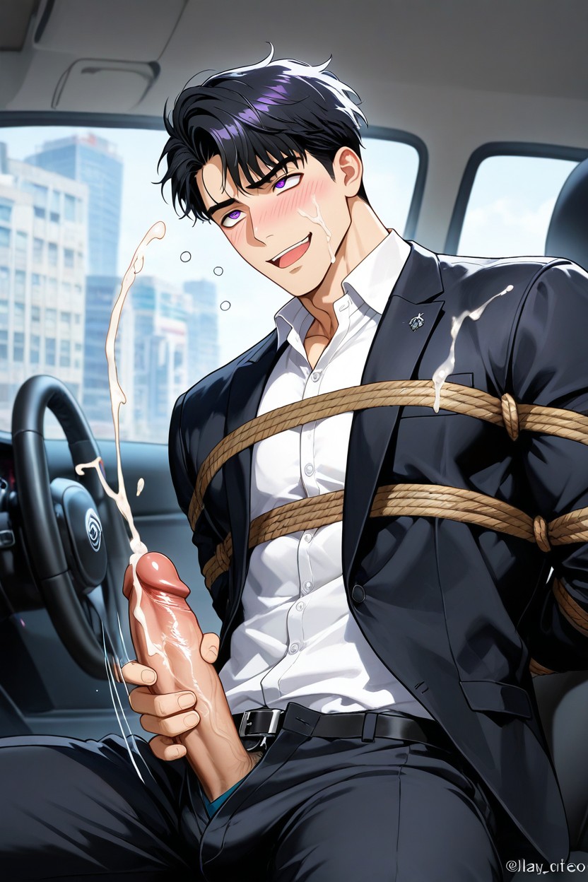 Slightly Puffy Top Of Head, Black Hair, オーガズム ゲイAIポルノ