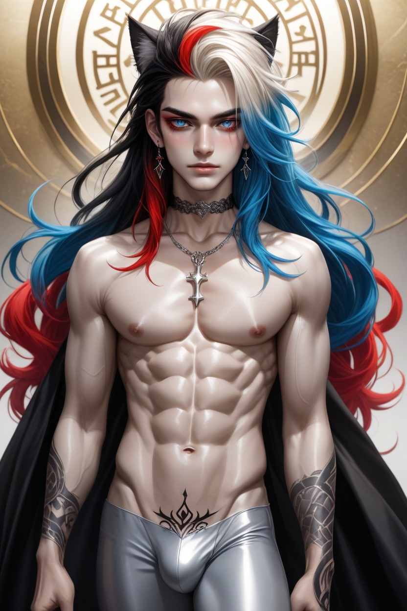 Long Hair, Silver Skin, Crotch Tattoo 同性戀AI成人