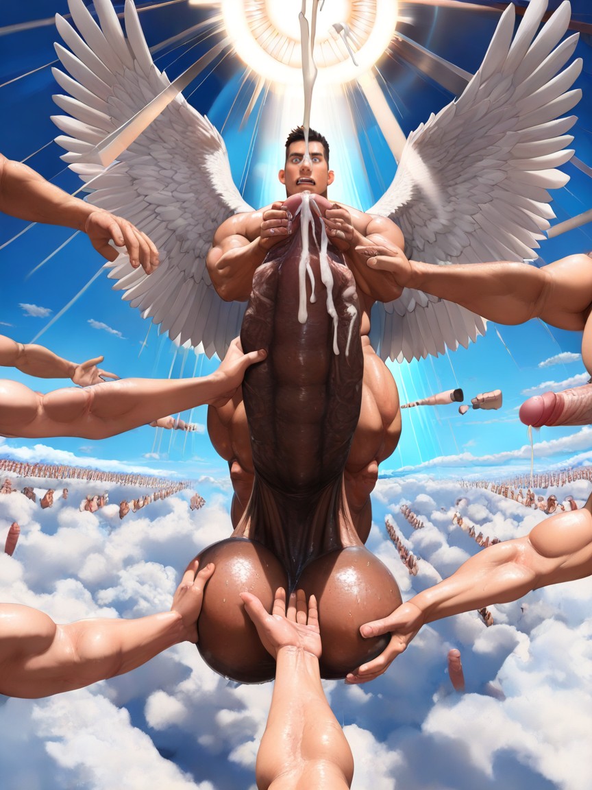 Uncut Hyper Cock Much Bigger Than Leg, Giant Balls, Realistic AI Gay Porn