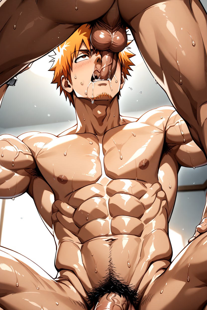 Thick Chest, Authentic Bleach Anime Style, Handsome Face AI Gay Porn