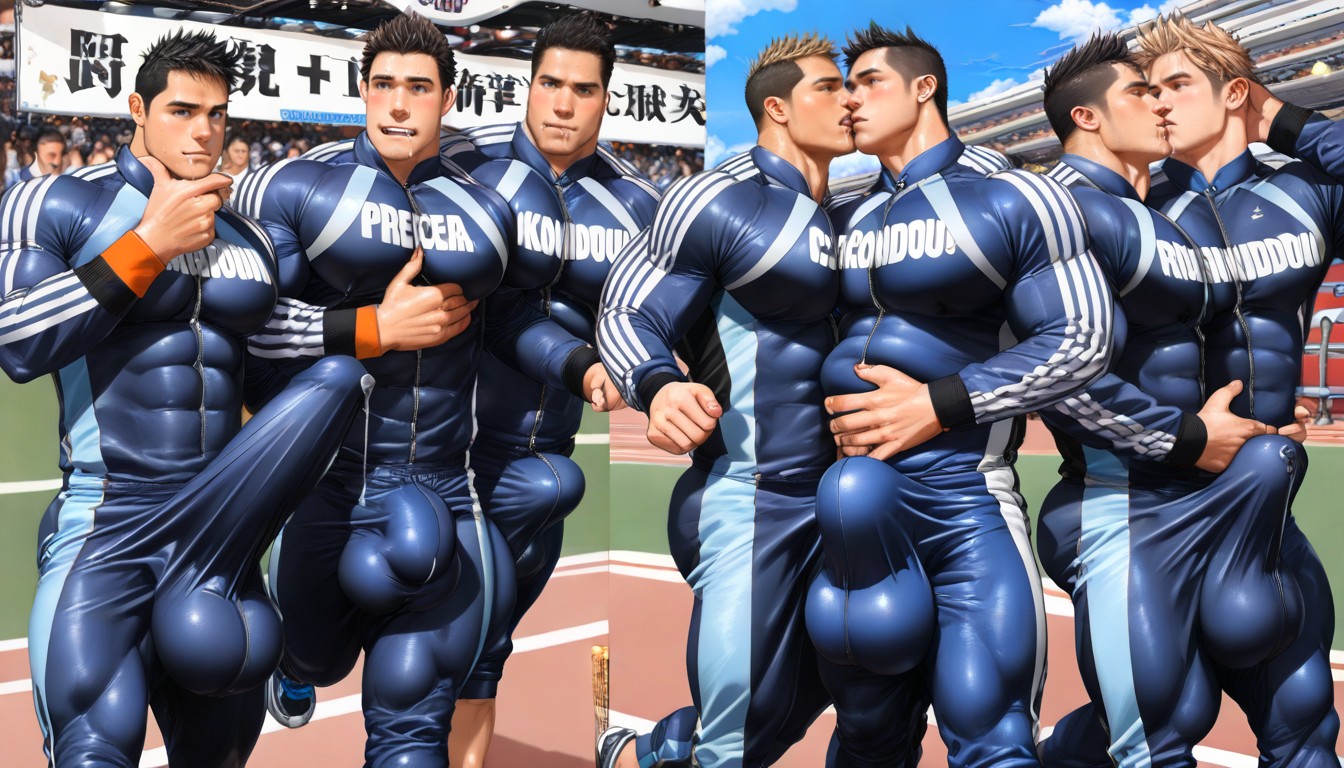 ハーレム, 顔を触る, Giant Hyper Glans With Precum Visible Near Chin Through Opening Tracksuit ゲイAIポルノ