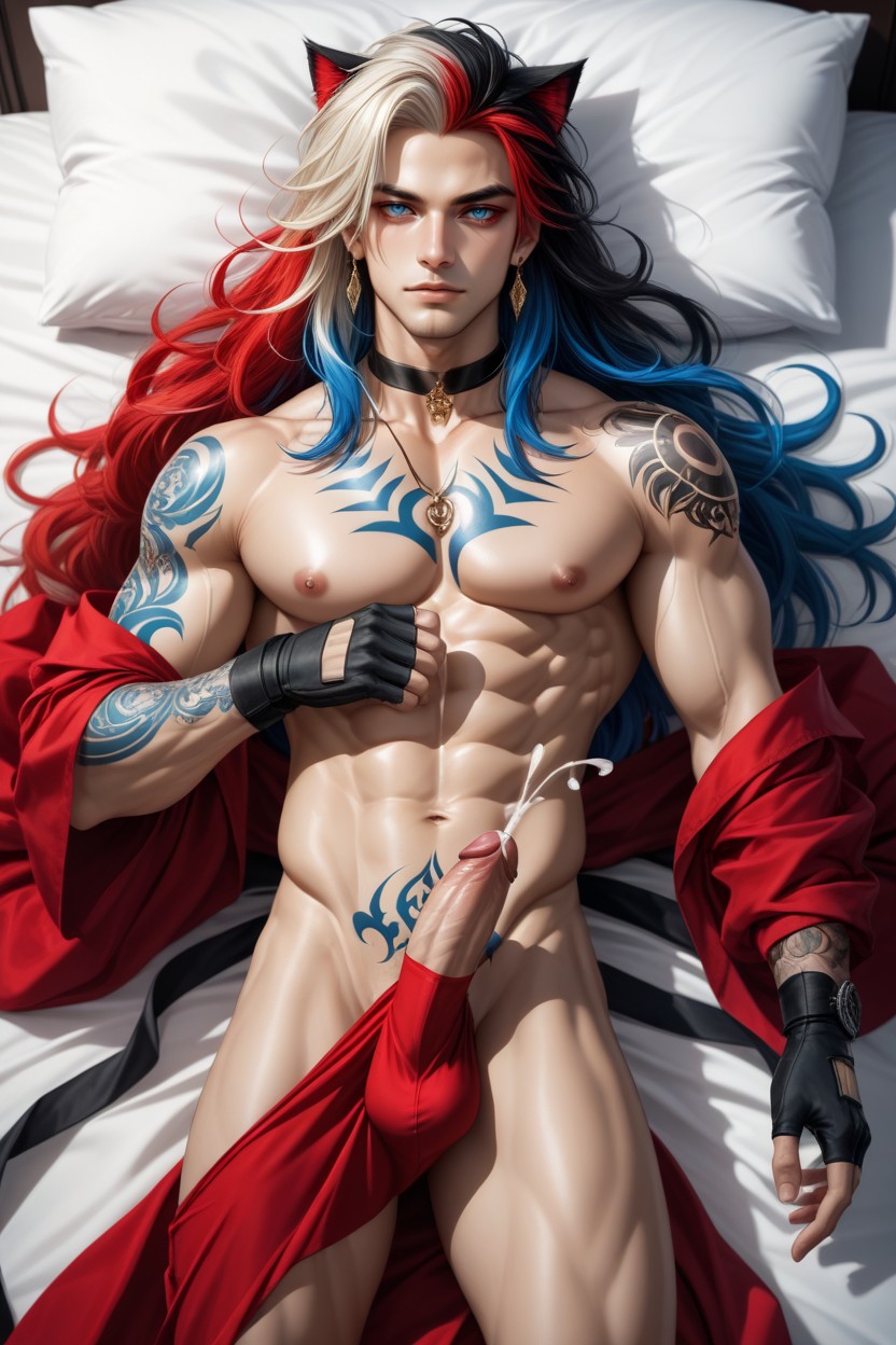 Long Hair, Cum On Chest, Muscular AI Gay Porn