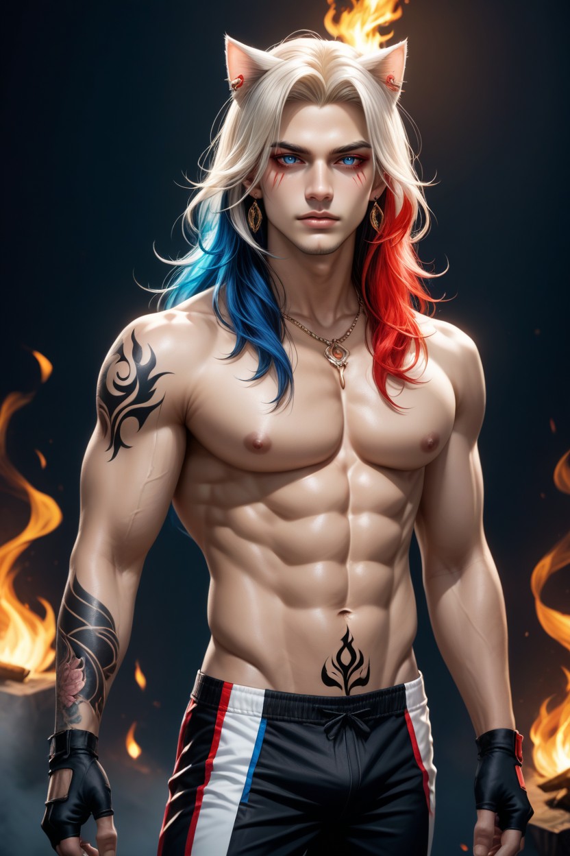タトゥー, Colorful Hair, A Prominent Chest ゲイAIポルノ