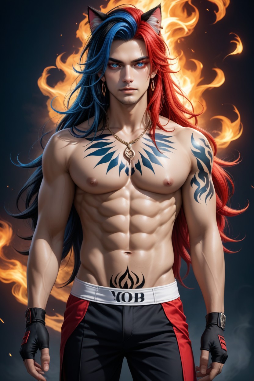 Clean Shaved, Long Hair, Fire AI Gay Porn