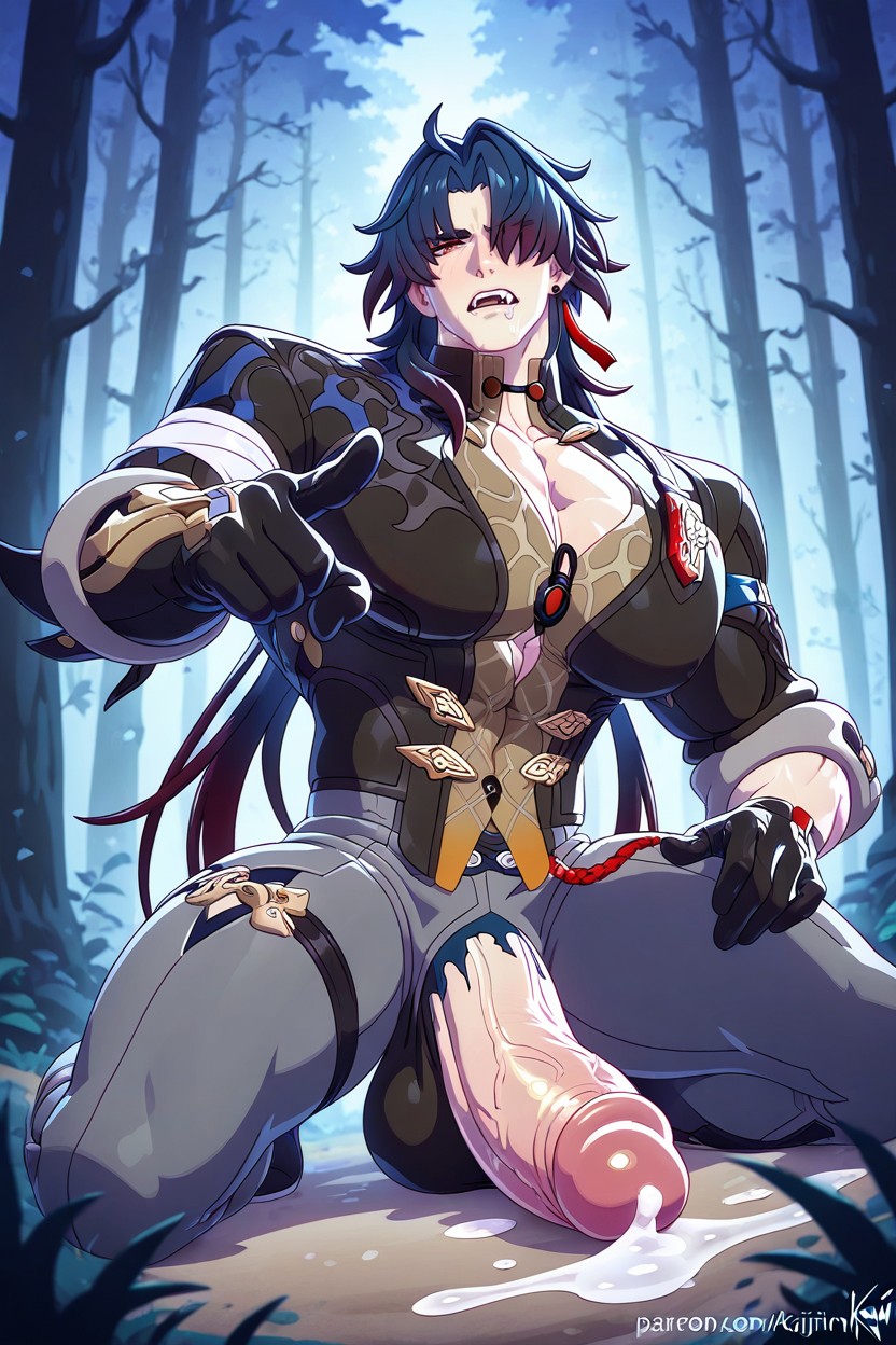 Lanky, Big Lats, Big Pecs Unproportional To His Body AI Gay Porn