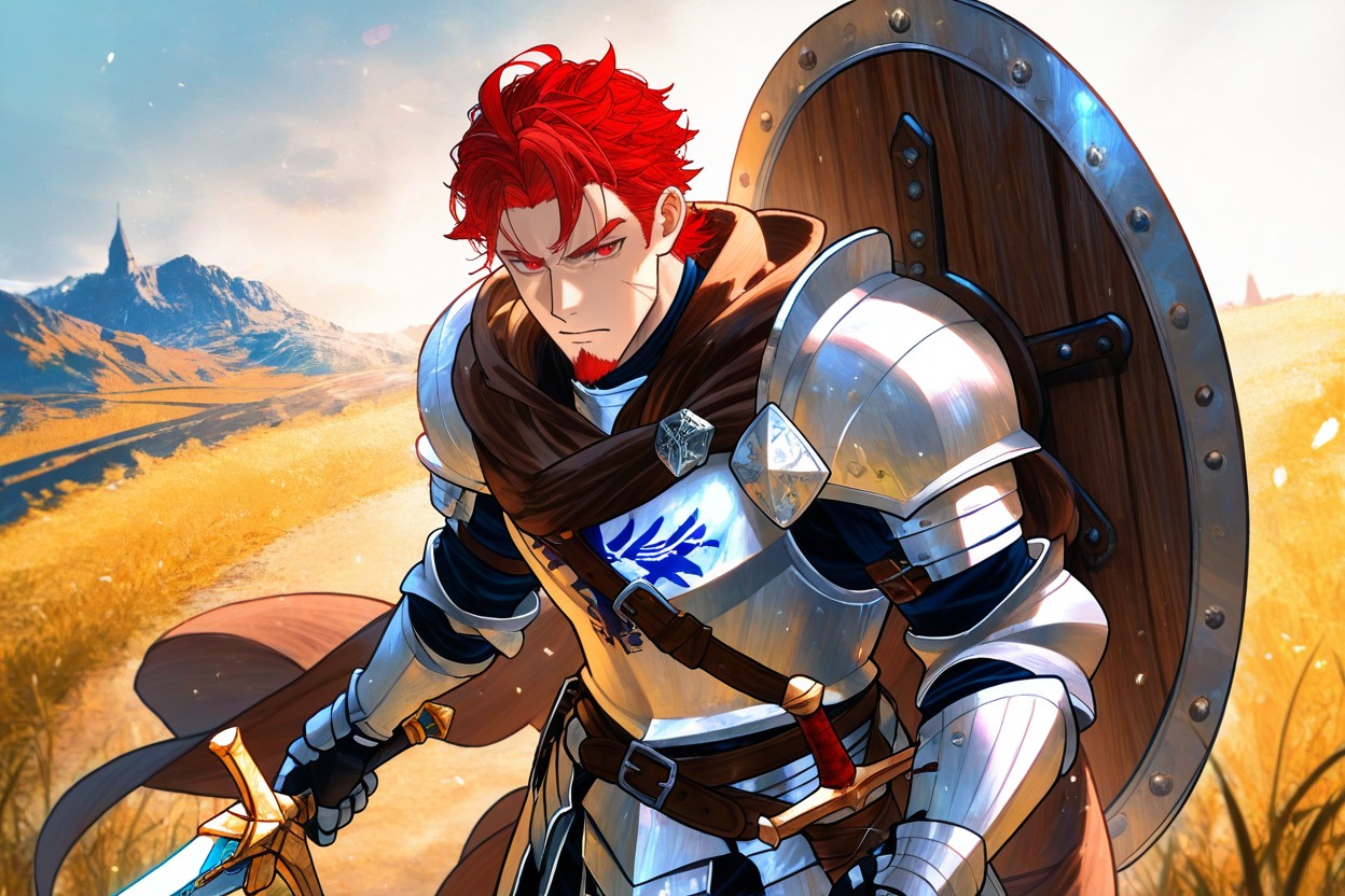 Beautiful Lighting, The Knight Is A Man, On A Beautiful Plain Full Of Grass ゲイAIポルノ