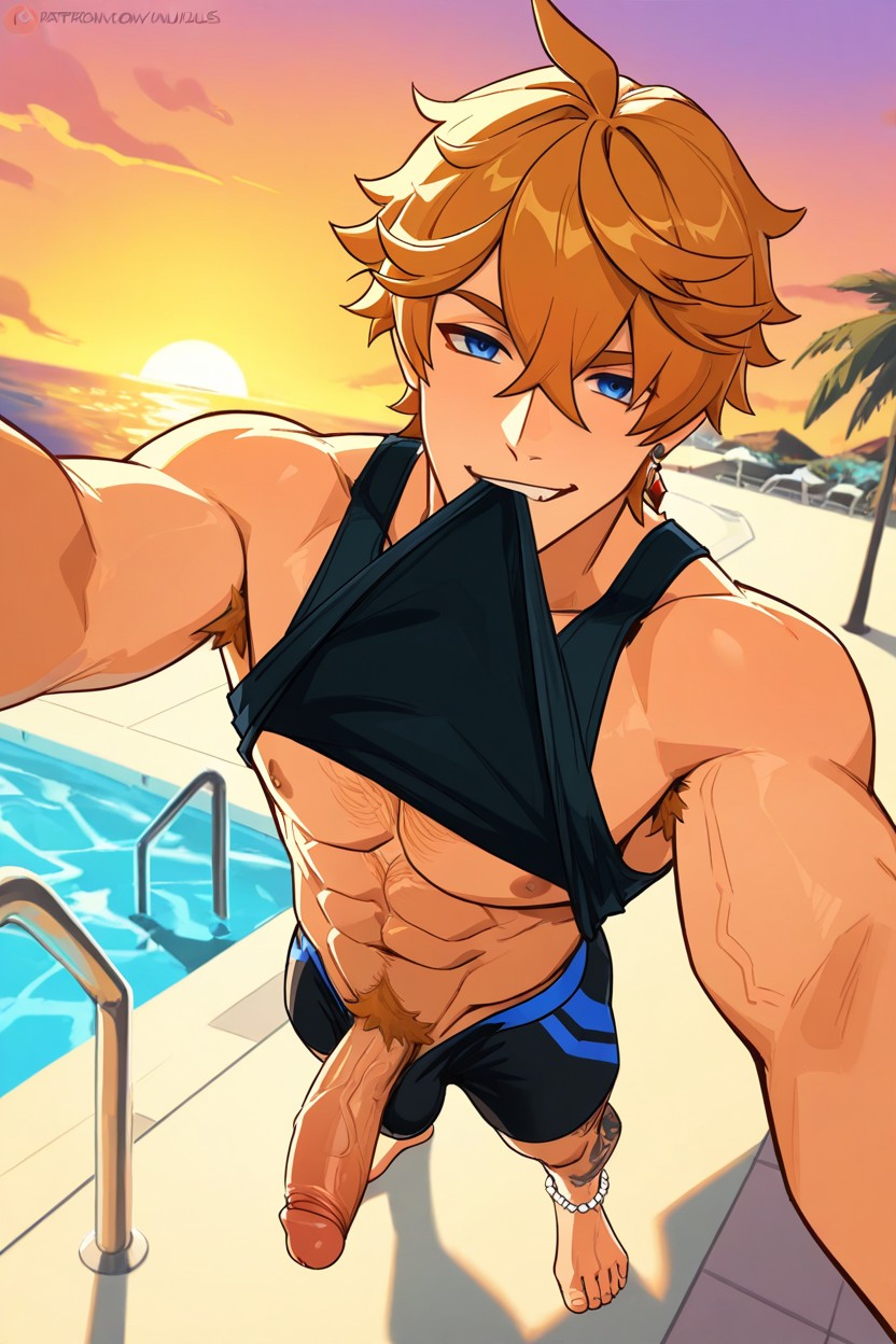 High Resolution, Medium Penis, Flexed Abs AI Gay Porn