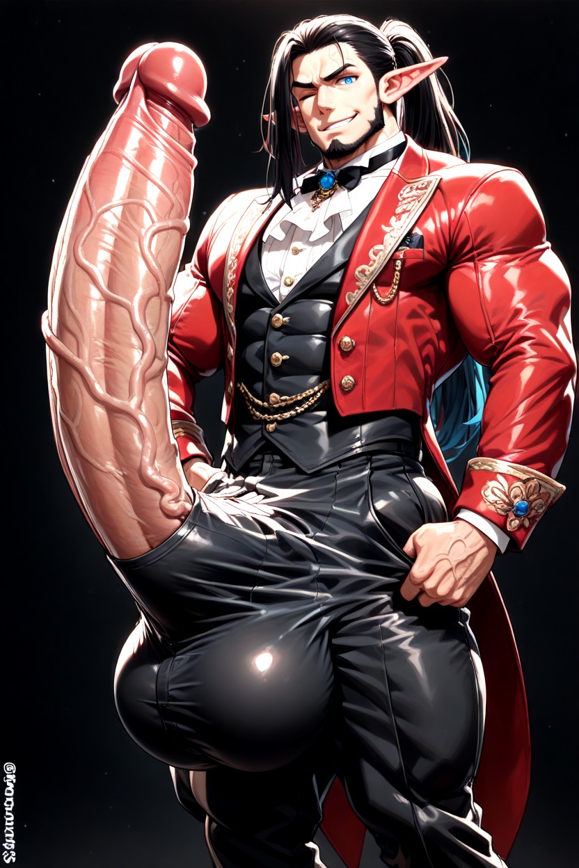 Veins, Black And Red Clothes, Big Penis Bulge Porno gay IA