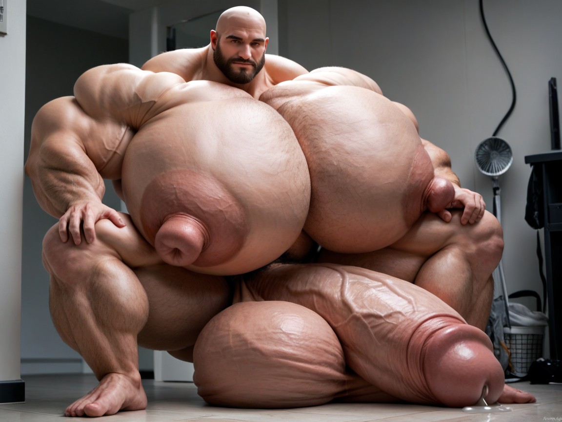 Massive Oversized Hyper Muscle, Hyper Puffy Cock, Extreme Hyper Testicles AI Gay Porn