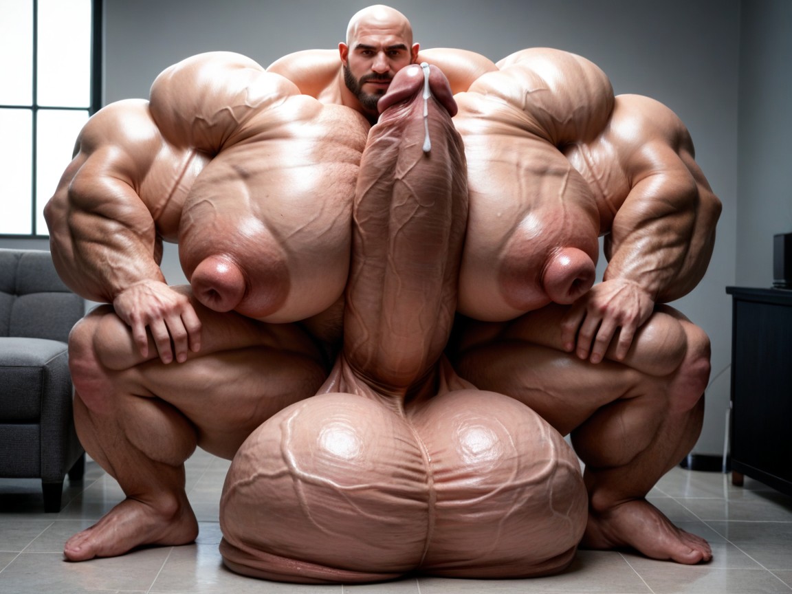 Hyper Puffy Cock, Hyper Massive Balls On Floor, Hyper Cock Bigger Than Human AI Gay Porn