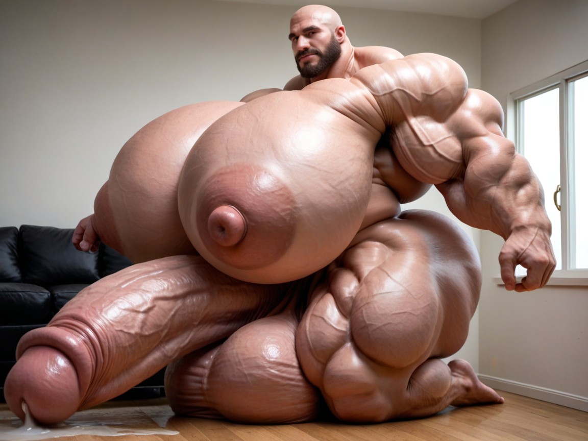 Puffy Nipples, Oversized Hyper Gigantic Penis, Exploding With Muscle Growth AI Gay Porn