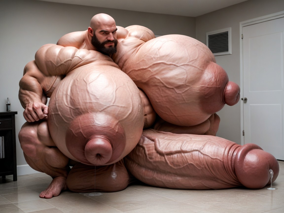 Balls Bigger Than Human, Oversized Hyper Muscles, Oversized Hyper Gigantic Balls AI Gay Porn